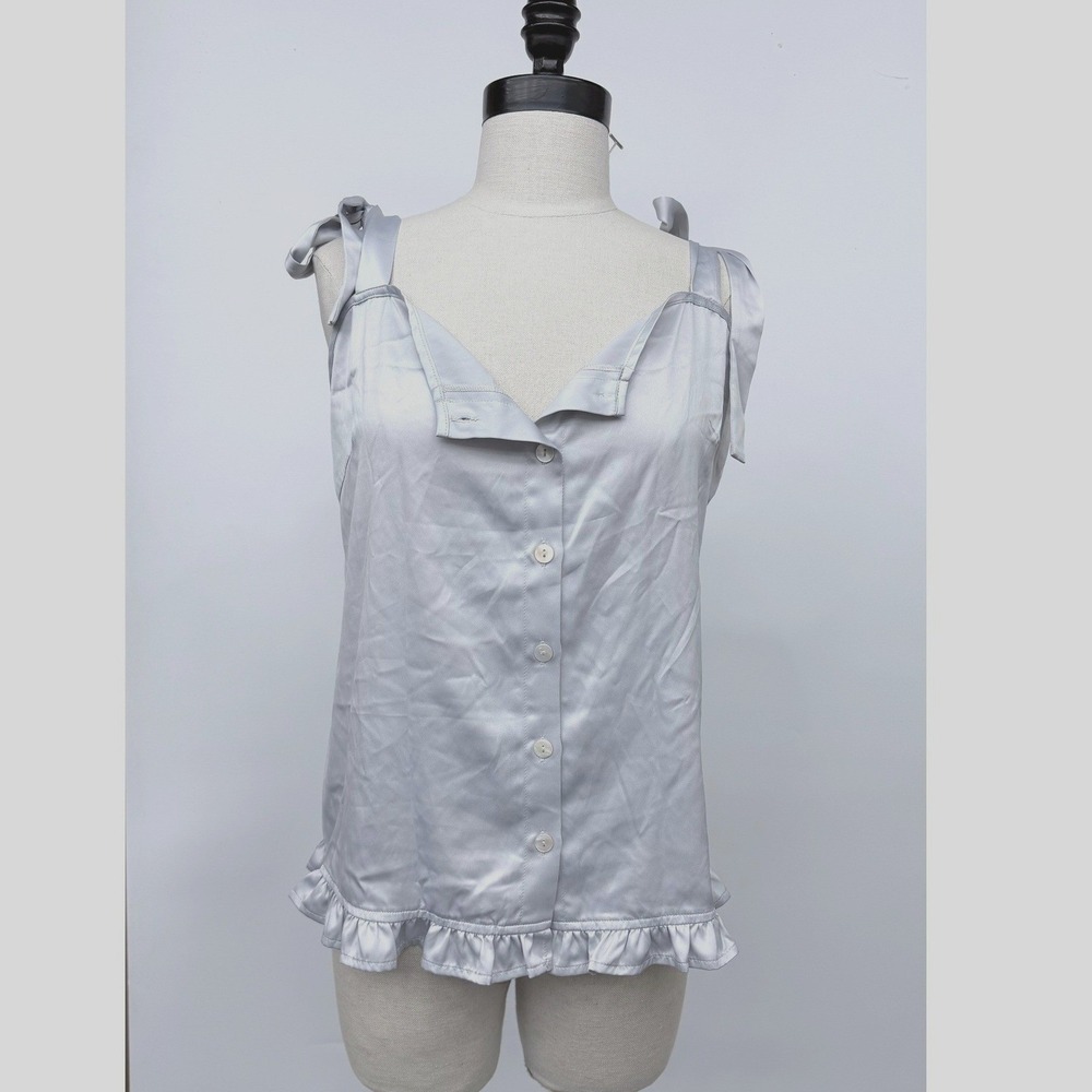Plum Pretty Sugar Womens Large Light Blue‎ Tie Shoulder Button Front Ruffle Cami